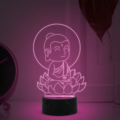 3D Illusion Little Gautam Buddha Night Light with Multicolored Gift for Friends & Family, Home Office Bedroom Decor